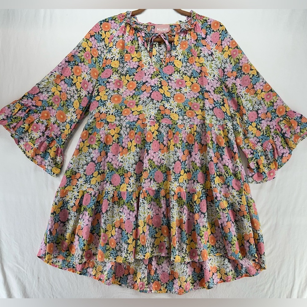 Show‎ Me Your MuMu Viola Floral Mini Tiered Baby Doll Dress Size S Flawed